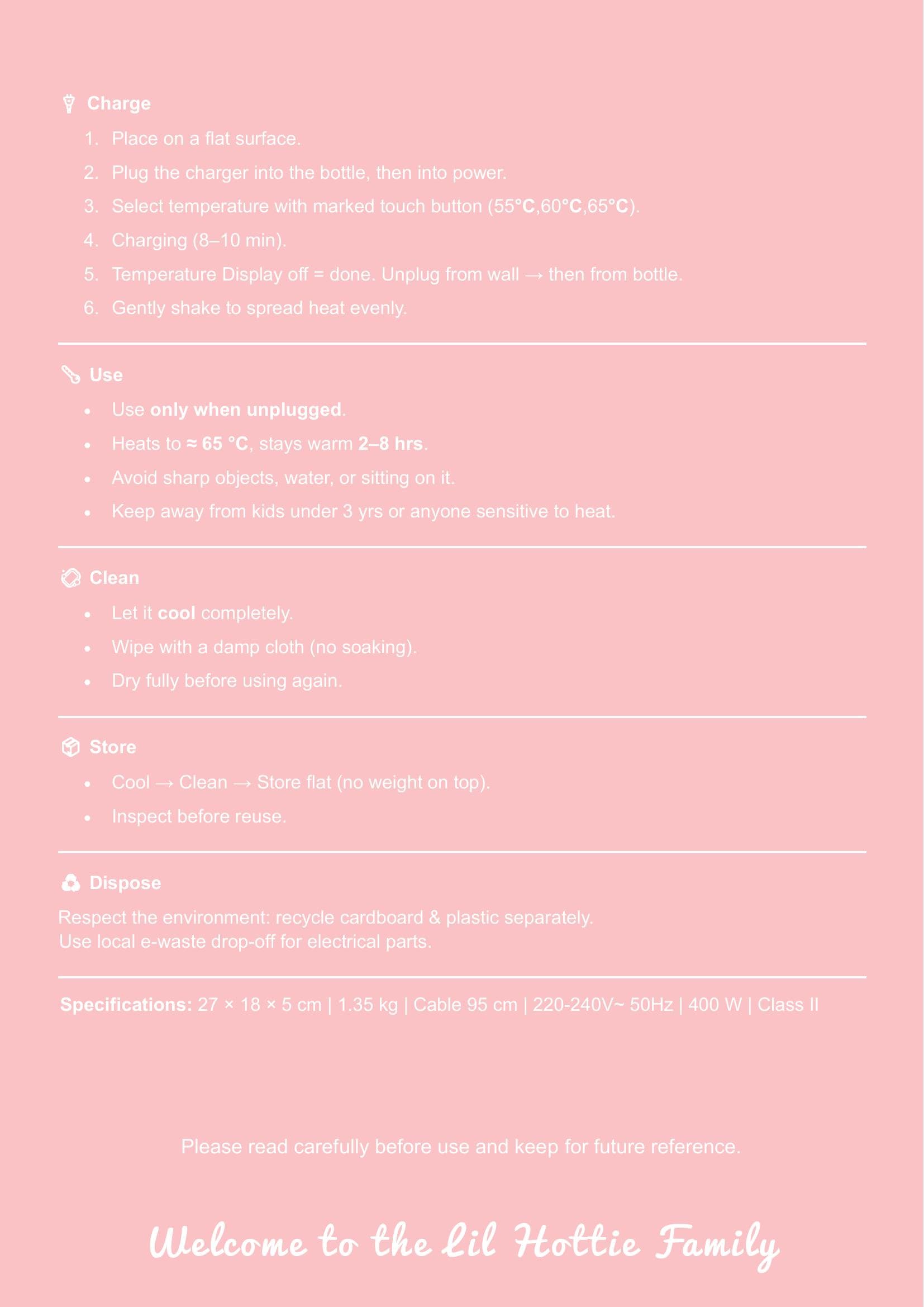 Lil Hottie Instruction Card — Instructions